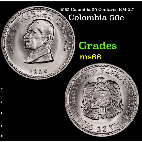 1965 Colombia 50 Centavos KM-217 Grades GEM+ Unc