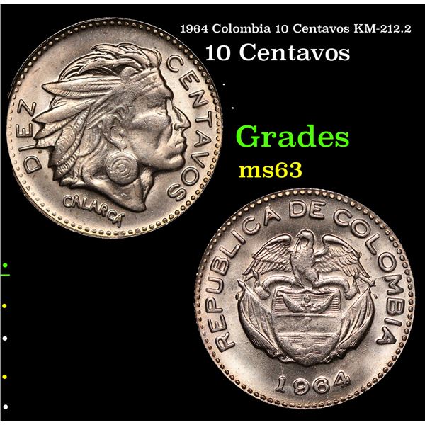 1964 Colombia 10 Centavos KM-212.2 Grades Select Unc