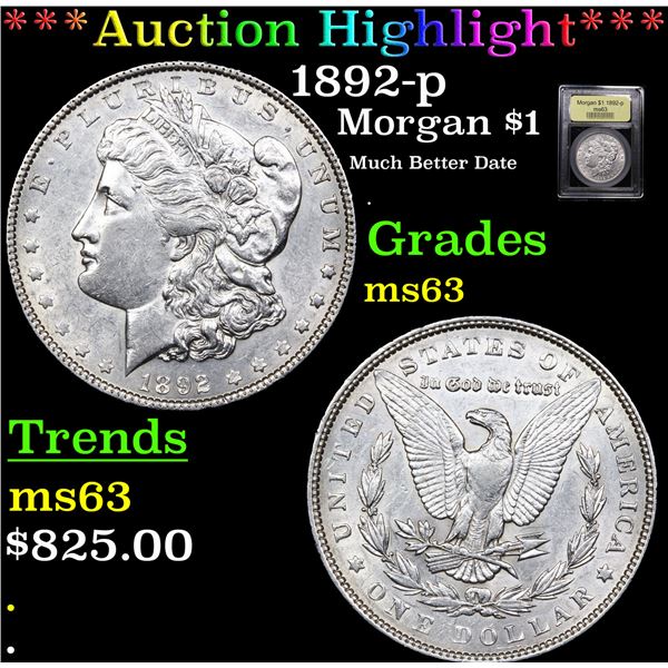 ***Auction Highlight*** 1892-p Morgan Dollar $1 Graded Select Unc By USCG (fc)