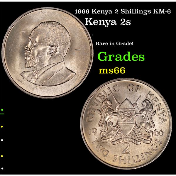 1966 Kenya 2 Shillings KM-6 Grades GEM+ Unc