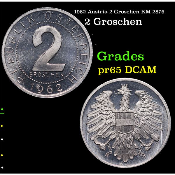 Proof 1962 Austria 2 Groschen KM-2876 Grades GEM Proof Deep Cameo