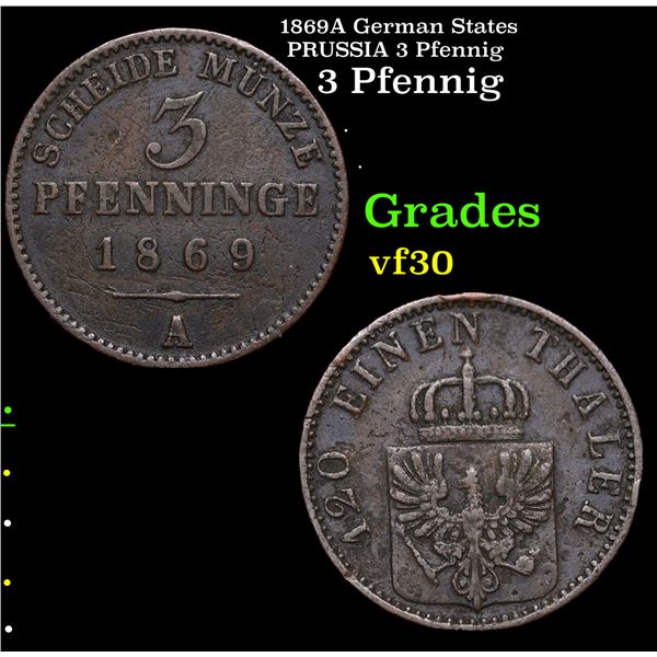 1869A German States PRUSSIA 3 Pfennig Grades vf++