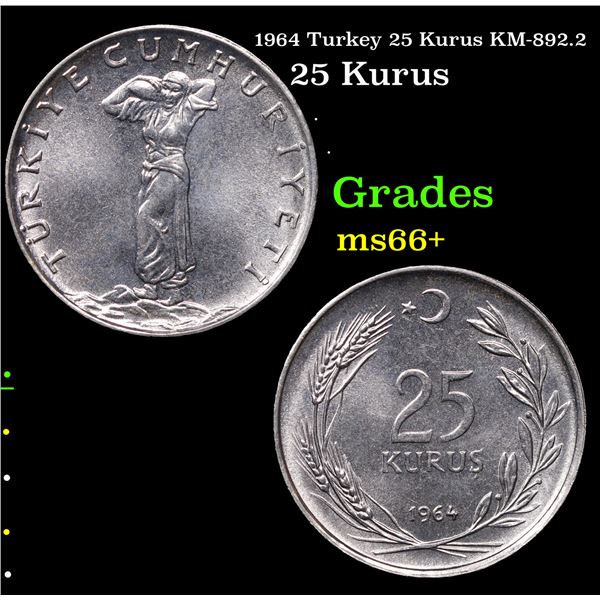 1964 Turkey 25 Kurus KM-892.2 Grades GEM++ Unc