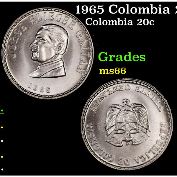 1965 Colombia 20 Centavos KM-224 Grades GEM+ Unc