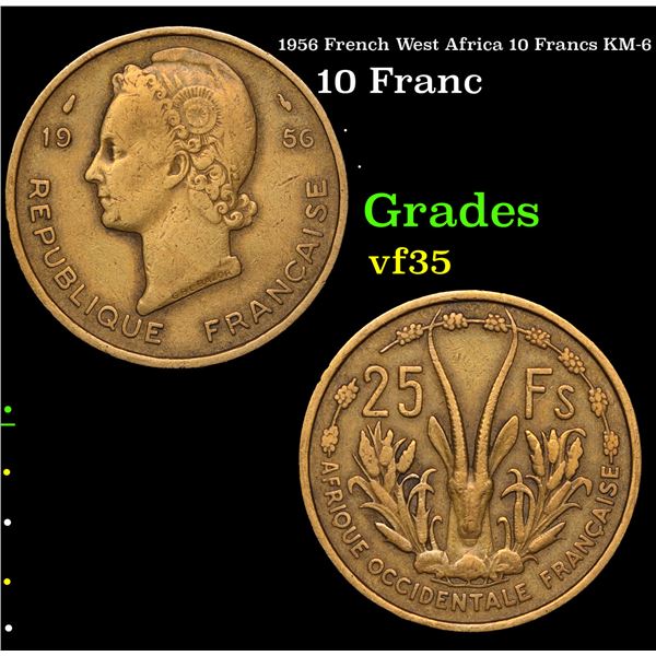 1956 French West Africa 10 Francs KM-6 Grades vf++