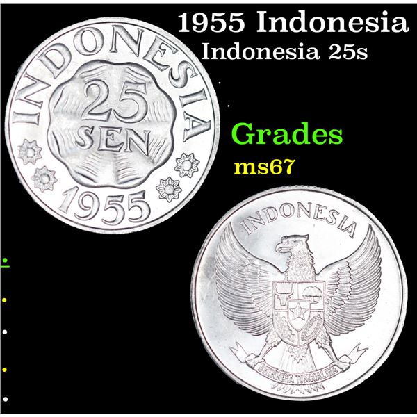 1955 Indonesia 25 Sen KM-11 Grades GEM++ Unc
