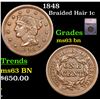 1848 Braided Hair Large Cent 1c Graded ms63 bn BY SEGS