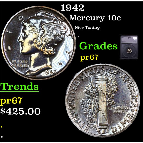 Proof 1942 Mercury Dime 10c Graded pr67 BY SEGS