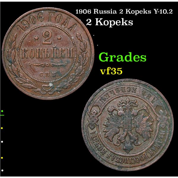1906 Russia 2 Kopeks Y-10.2 Grades vf++