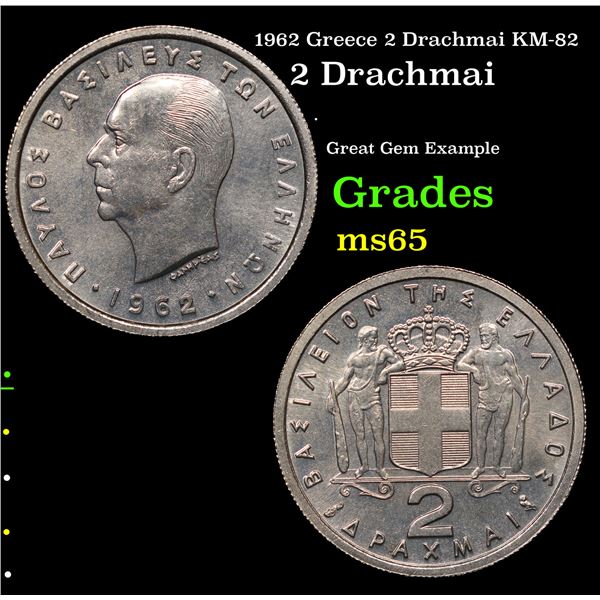 1962 Greece 2 Drachmai KM-82 Grades GEM Unc