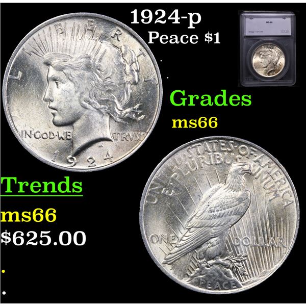 1924-p Peace Dollar $1 Graded ms66 By SEGS