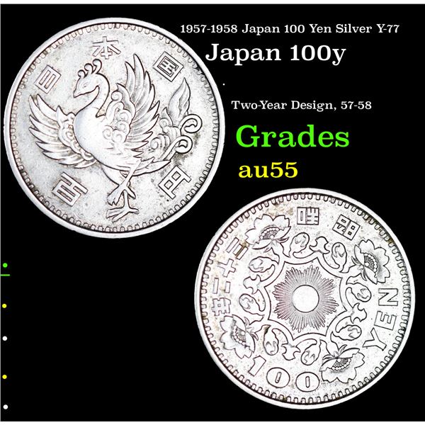 1957-1958 Japan 100 Yen Silver Y-77 Grades Choice AU