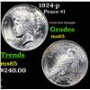 Image 1 : 1924-p Peace Dollar $1 Grades GEM Unc