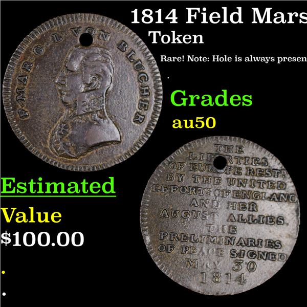1814 Field Marshall Von Blucher Peace Of Paris Medal BHM-817 Grades AU, Almost Unc