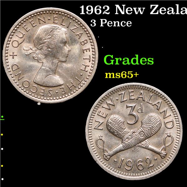 1962 New Zealand 3 Pence Grades GEM+ Unc