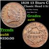 Image 1 : 1828 13 Stars Classic Head half cent C-3 1/2c Graded au58 BY SEGS