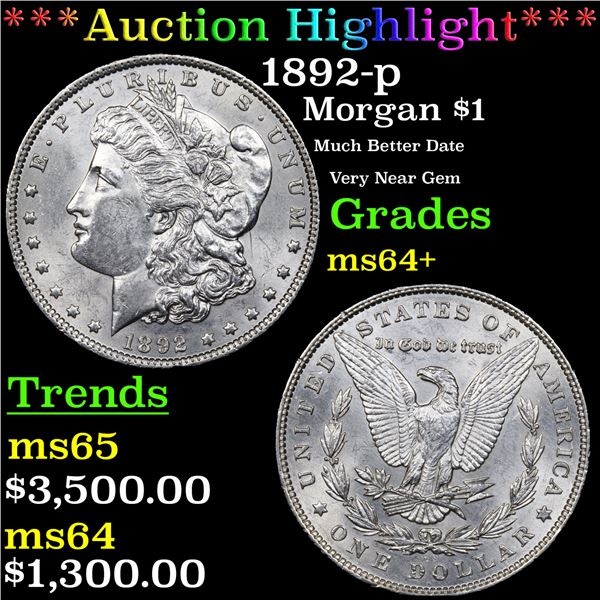 ***Auction Highlight*** 1892-p Morgan Dollar $1 Graded ms64+ BY SEGS (fc)