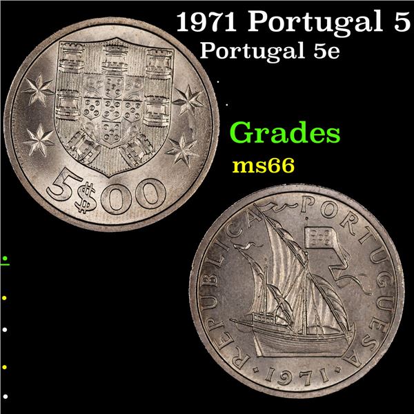 1971 Portugal 5 Escudos KM-591 Grades GEM+ Unc
