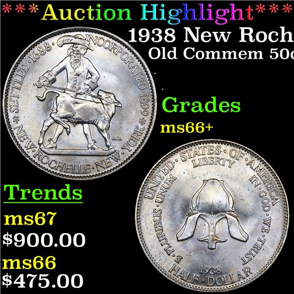 ***Auction Highlight*** 1938 New Rochelle Old Commem Half Dollar 50c Graded ms66+ BY SEGS (fc)