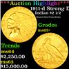***Auction Highlight*** 1911-d Gold Indian Quarter Eagle Strong D $2 1/2 Graded ms63+ BY SEGS (fc)