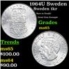 1964U Sweden 1 Krona Silver KM-826 Grades GEM Unc