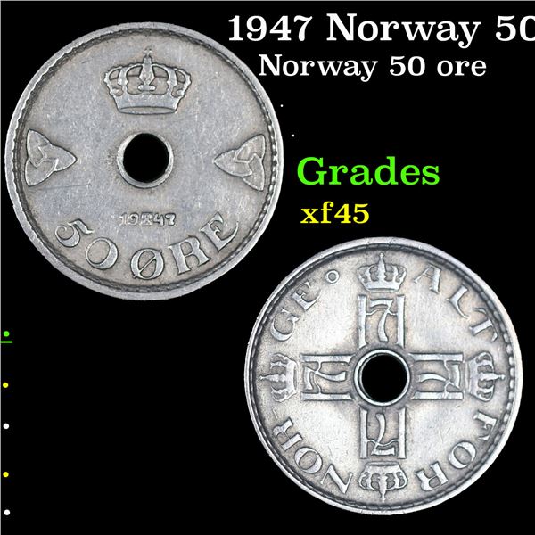 1947 Norway 50 ore KM-386 Grades xf+