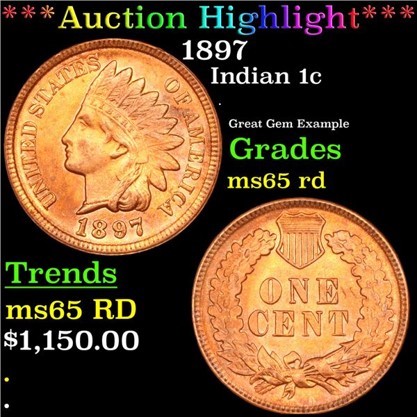 ***Auction Highlight*** 1897 Indian Cent 1c Graded ms65 rd BY SEGS (fc)