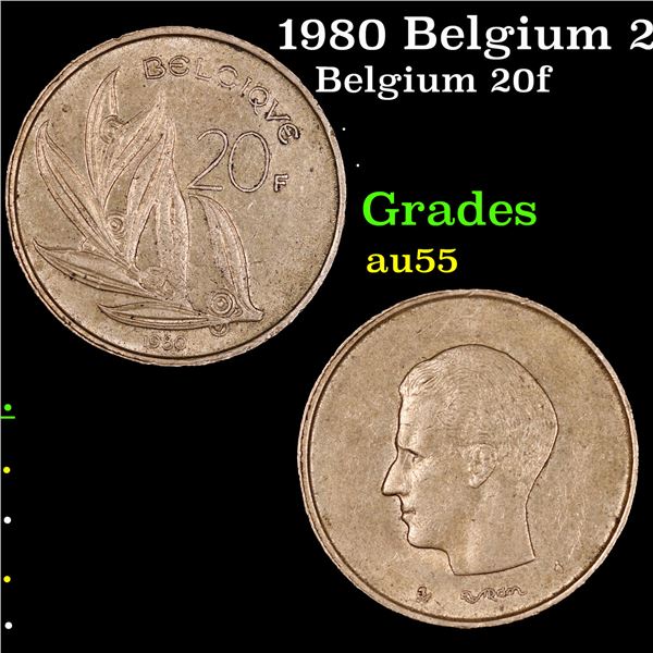 1980 Belgium 20 Francs KM-159 Grades Choice AU