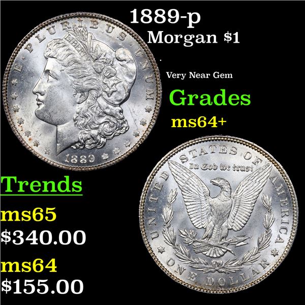 1889-p Morgan Dollar $1 Grades Choice+ Unc