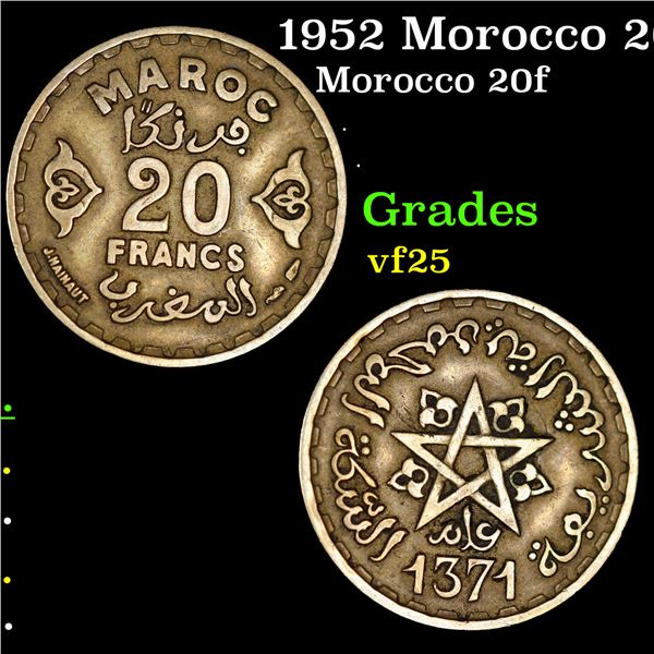 1952 Morocco 20 Francs Y-50 Grades vf+