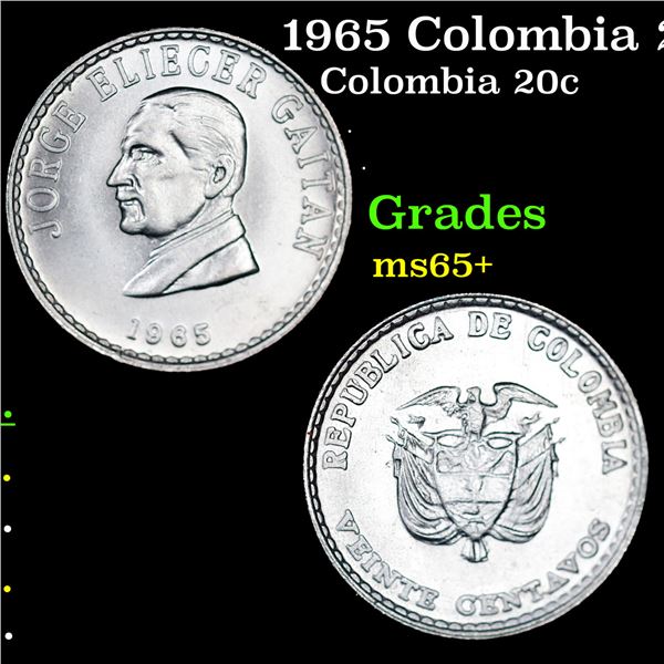 1965 Colombia 20 Centavos KM-224 Grades GEM+ Unc