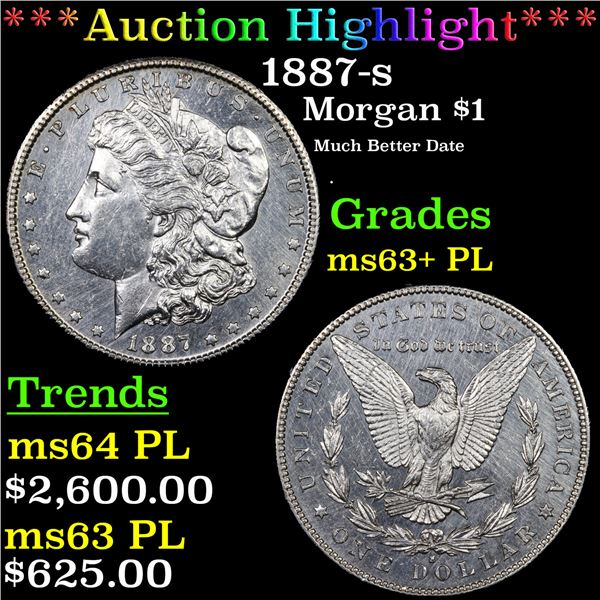 ***Auction Highlight*** 1887-s Morgan Dollar $1 Graded Select Unc+ PL BY USCG (fc)