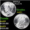 Image 1 : 1922-p Peace Dollar $1 Grades GEM+ Unc