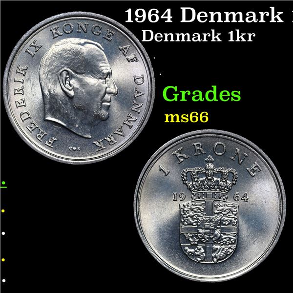 1964 Denmark 1 Krone KM-851.1 Grades GEM+ Unc