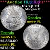 Image 1 : ***Auction Highlight*** 1878-p 7tf Morgan Dollar $1 Graded ms64+ PL BY SEGS (fc)