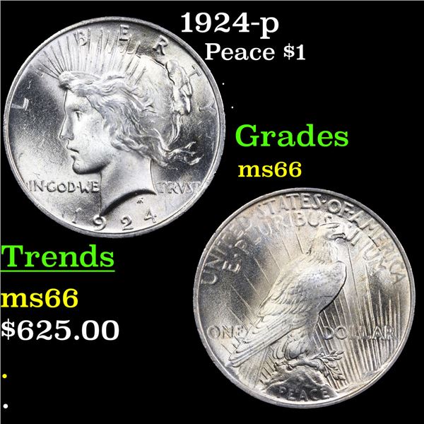 1924-p Peace Dollar $1 Graded ms66 By SEGS
