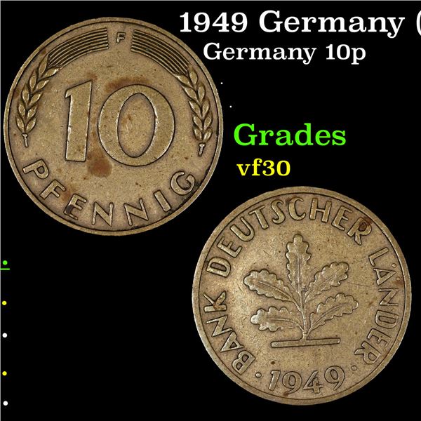 1949 Germany (Federal Republic) 10 Pfennig KM-103 Grades vf++
