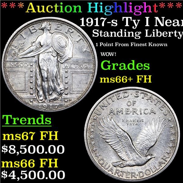 ***Auction Highlight*** 1917-s Ty I Standing Liberty Quarter Near TOP POP! 25c Graded ms66+ FH BY SE