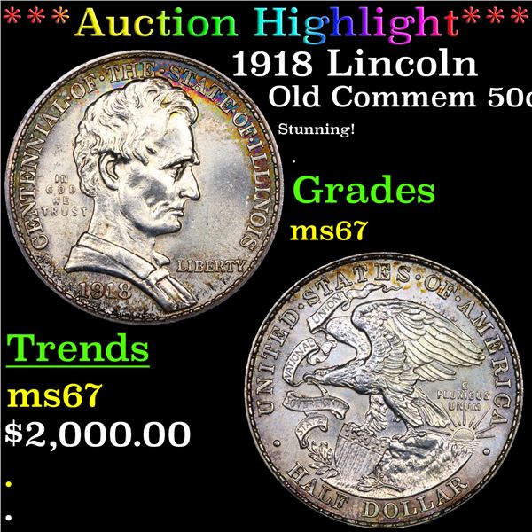 ***Auction Highlight*** 1918 Lincoln Old Commem Half Dollar 50c Graded ms67 BY SEGS (fc)