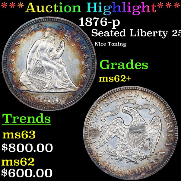 ***Auction Highlight*** 1876-p Seated Liberty Quarter 25c Graded Select Unc BY USCG (fc)