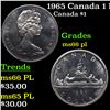 1965 Canada 1 Dollar Silver (Small Beads Pointed 5) Canada Dollar KM-64.1 $1 Grades GEM+ UNC PL