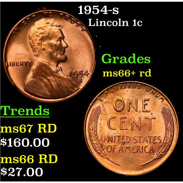 1954-s Lincoln Cent 1c Grades GEM++ RD