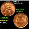 Image 1 : 1937-d Lincoln Cent 1c Grades GEM+ Unc RD