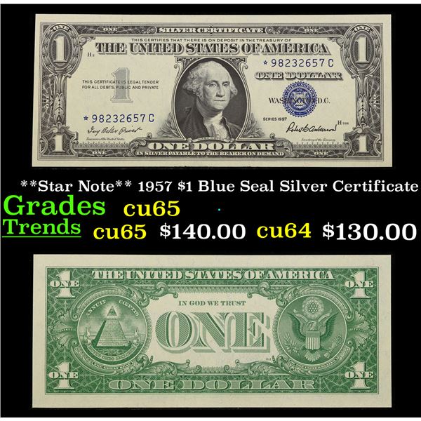 **Star Note** 1957 $1 Blue Seal Silver Certificate Grades Gem CU