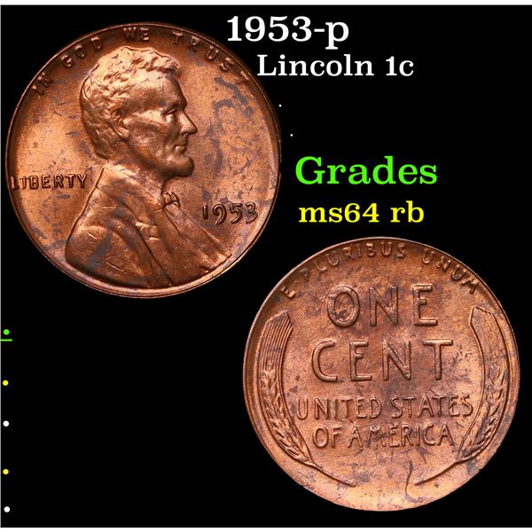 1953-p Lincoln Cent 1c Grades Choice Unc RB
