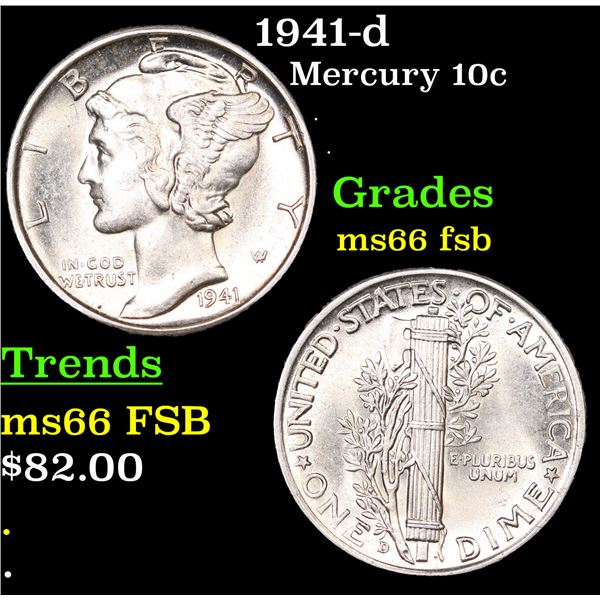 1941-d Mercury Dime 10c Grades GEM+ FSB