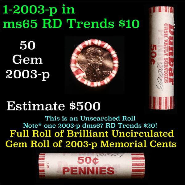 Shotgun Lincoln 1c roll, 2003-p 50 pcs Dunbar Wrapper.