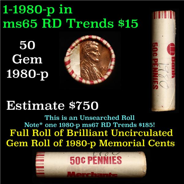Shotgun Lincoln 1c roll, 1980-p 50 pcs Brandt Wrapper.