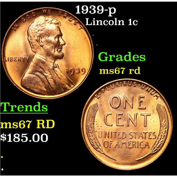 1939-p Lincoln Cent 1c Grades GEM++ Unc RD