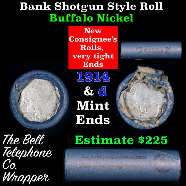 Buffalo Nickel Shotgun Roll in Old Bank Style 'Bell Telephone'  Wrapper 1914 & D Mint Ends